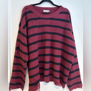 Chic Soul Maroon and Black Striped Sweater